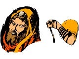 Phylacteries or Tephillim, worn by strict Jews when they pray. They are small boxes containing verses from Deuteronomy 6, which are tied to the forehead and the hands.